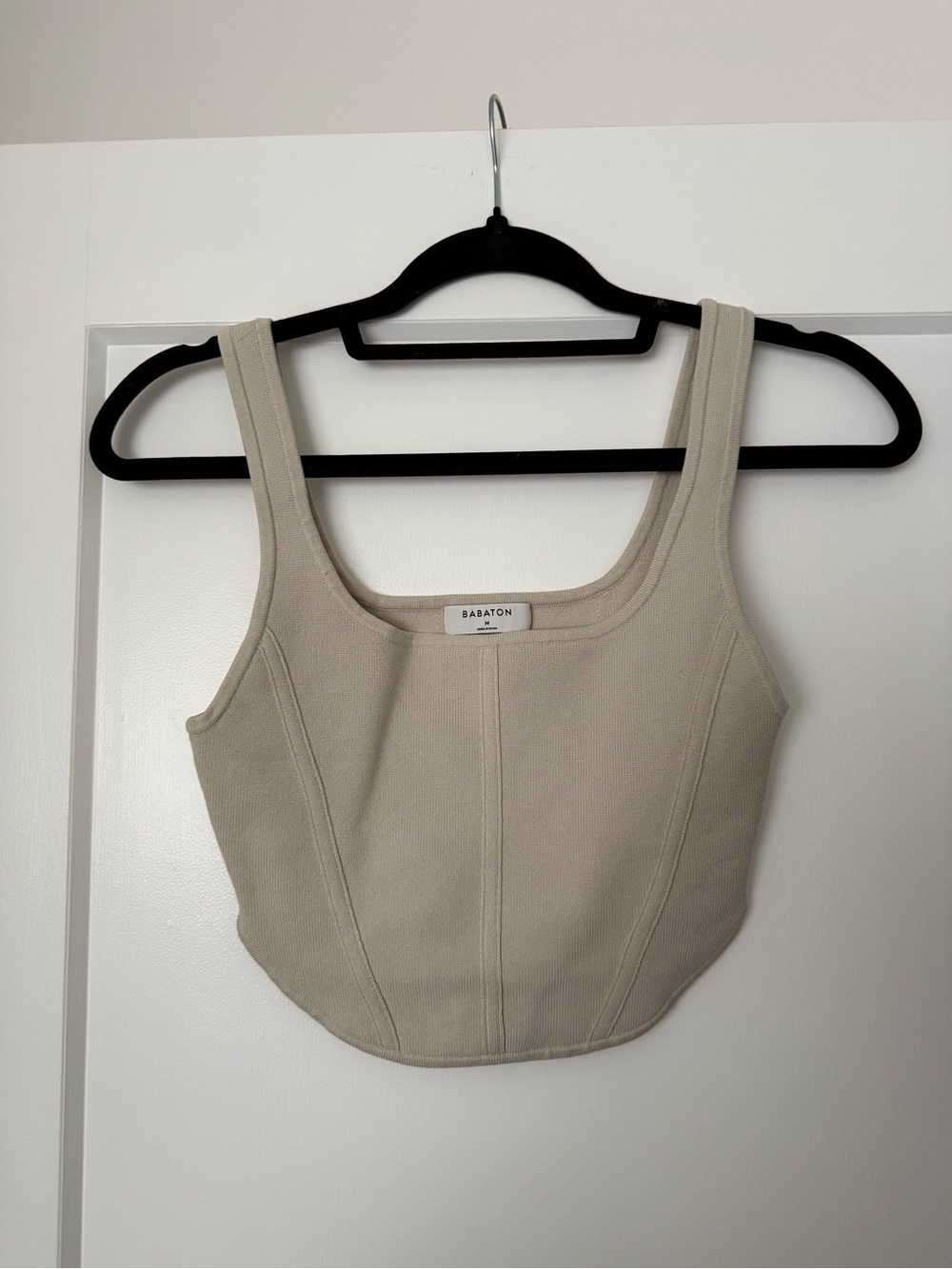 Babaton Beige Square-Neck Cropped Tank